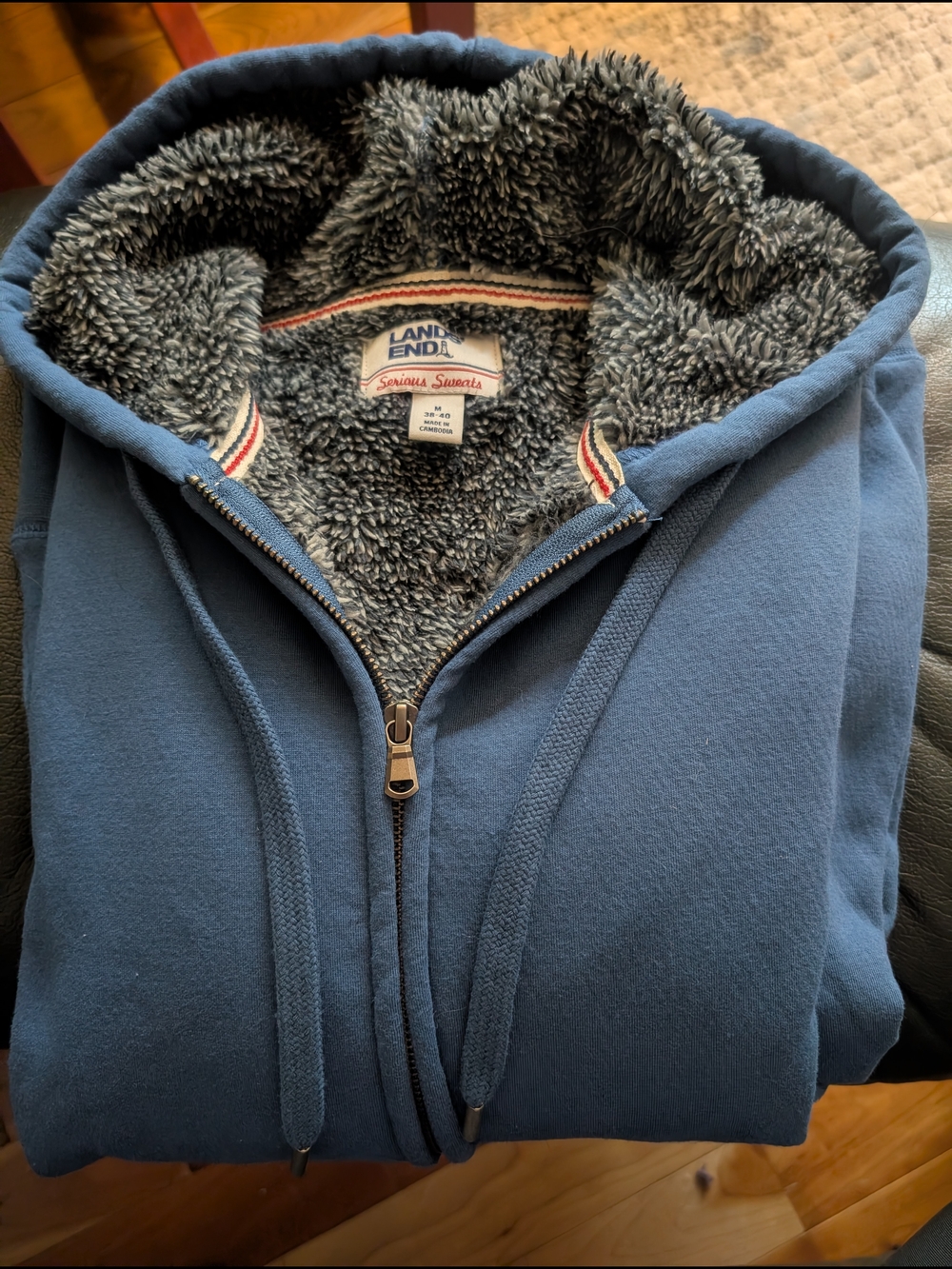 Lands' End Serious Sweats Men's Blue Sherpa-Lined Full-Zip Hoodie